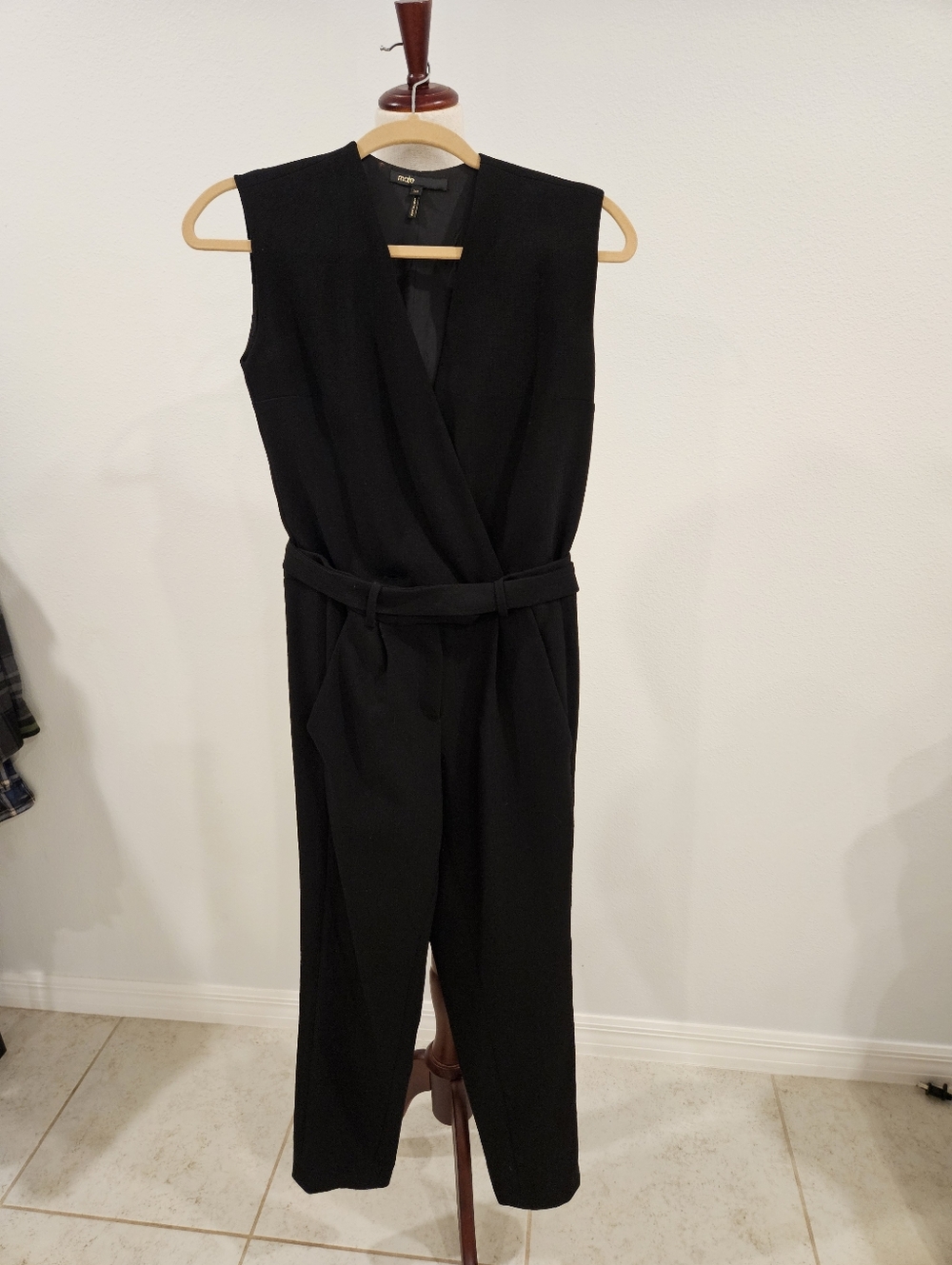 Maje Black Belted Wrap Jumpsuit w/ Pockets XS 34 Chic Minimalist
